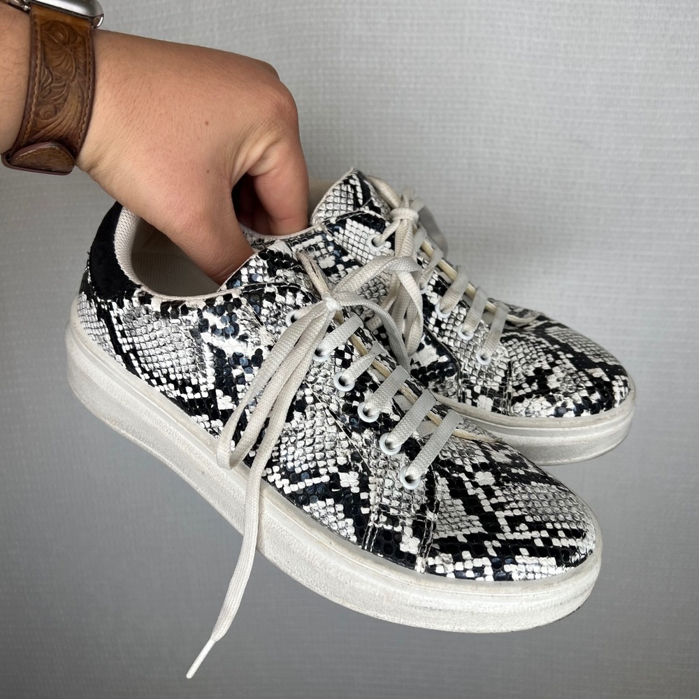 Topshop Mens Snakeskin Print Low Top Sneakers Black White Made in Italy Size 38